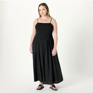 The Drop Womens Florencia Smocked Bodice Linen viscose Maxi Dress  smocked XL